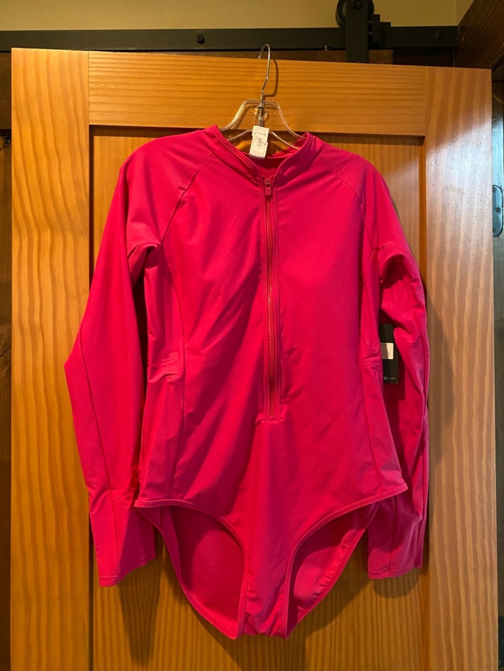 Women's Long-Sleeve Hot Pink One-Piece Swimsuit NWT Size XLarge